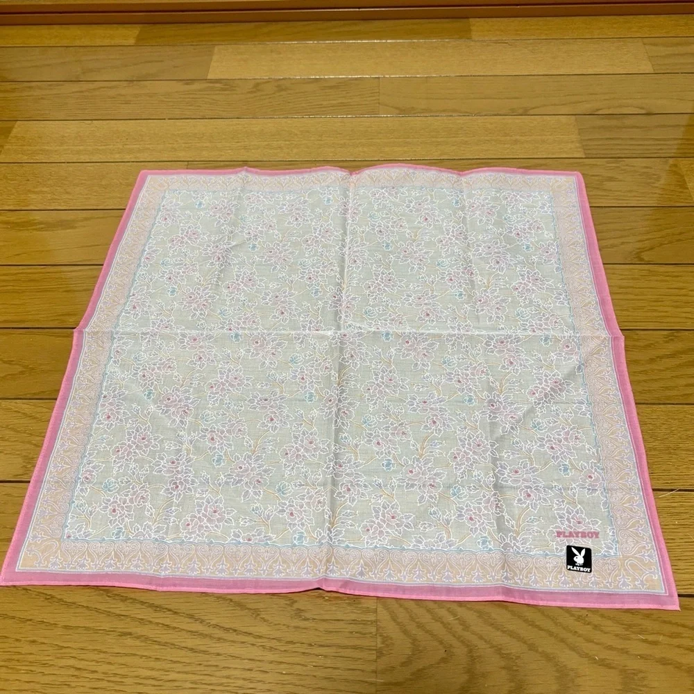 Playboy Pink and Cream Floral Square Handkerchief/Bandana Scarf 45cm